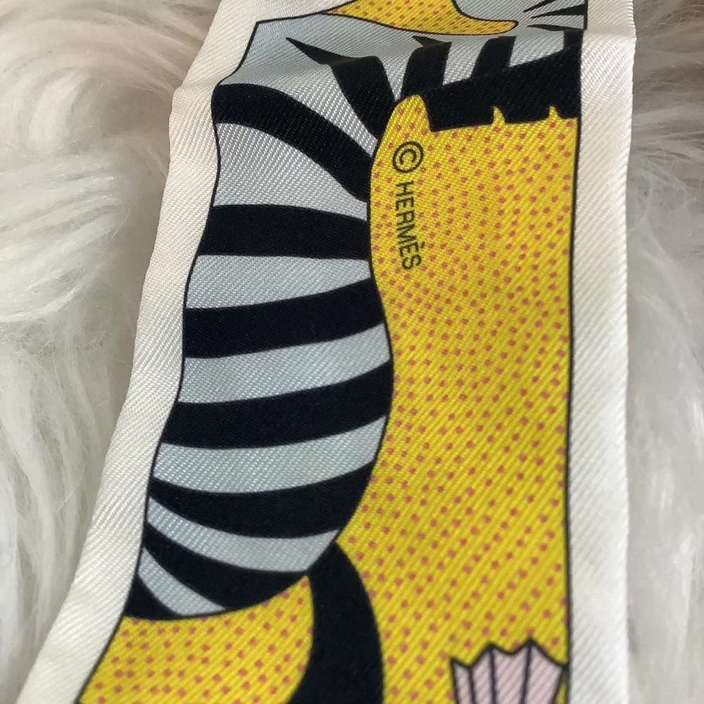Hermes Pink & Yellow Silk Twilly Scarf - Picture 4 of 6